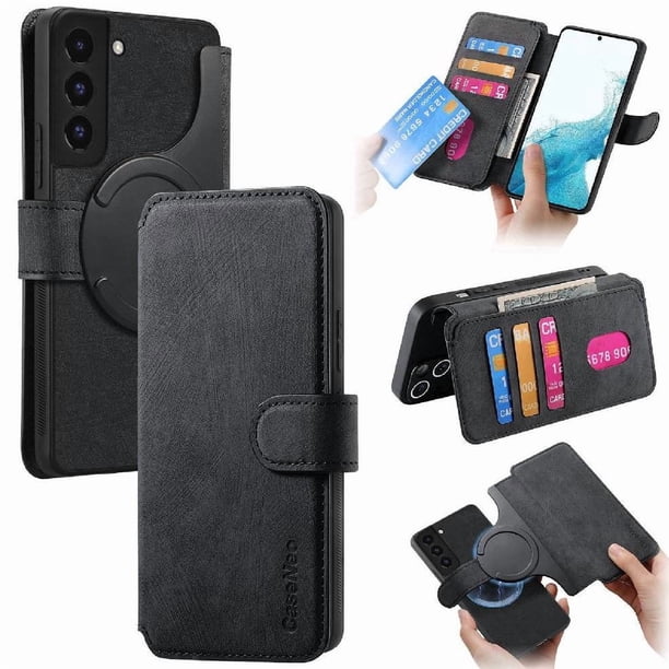 Funda Billetera Magnética para Samsung Galaxy S22 Soporte Tarjetas Desmontable Negro