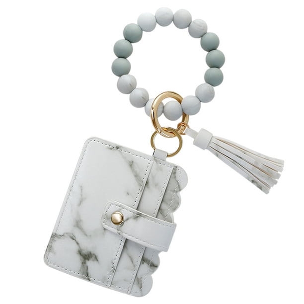 Pulsera llavero billetera, llavero de silicona con cuentas, llavero con borla y tarjetero para mujer