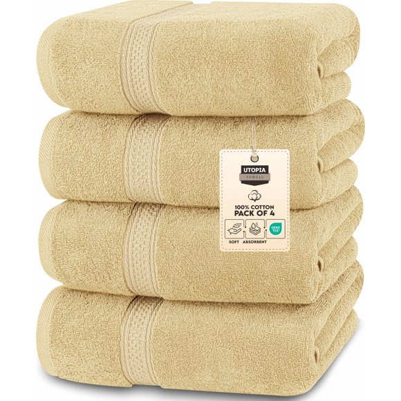 Juego de toallas de baño Utopia Towels, 100% algodón hilado en anillos, 600 g/m², 4 unidades