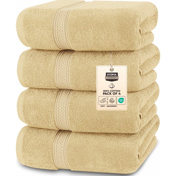 Juego de toallas de baño Utopia Towels, 100% algodón hilado en anillos, 600 g/m², 4 unidades