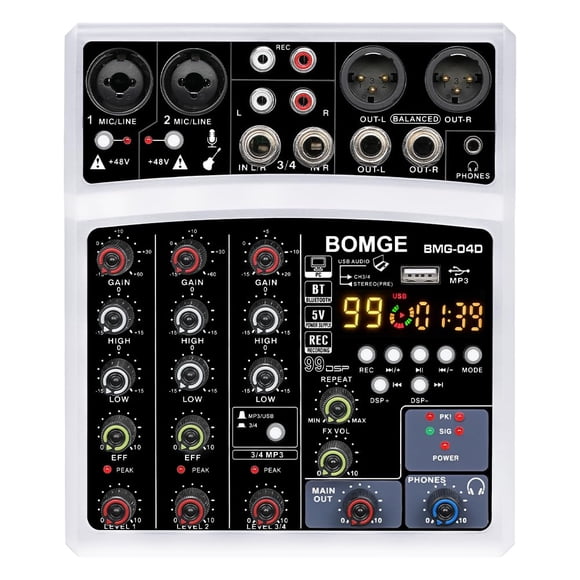 Minimezclador BOMGE BMG-04B de 4 canales con Bluetooth 99DSP blanco