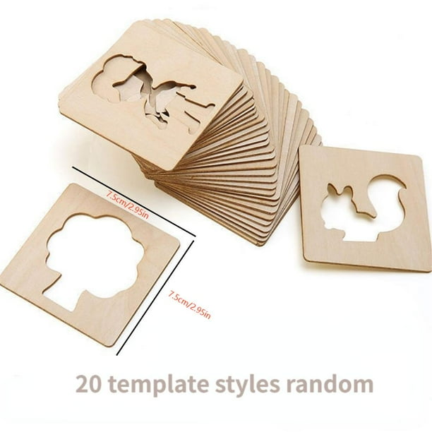 20pcs Montessori Kids Drawing Toys Wooden DIY Painting Template Stencils Learning Educational Toys For Children Gift