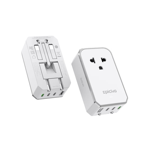 Adaptador de viaje universal EPICKA 65W PD&QC 1 AC/3 USB‑C/1 USB‑A