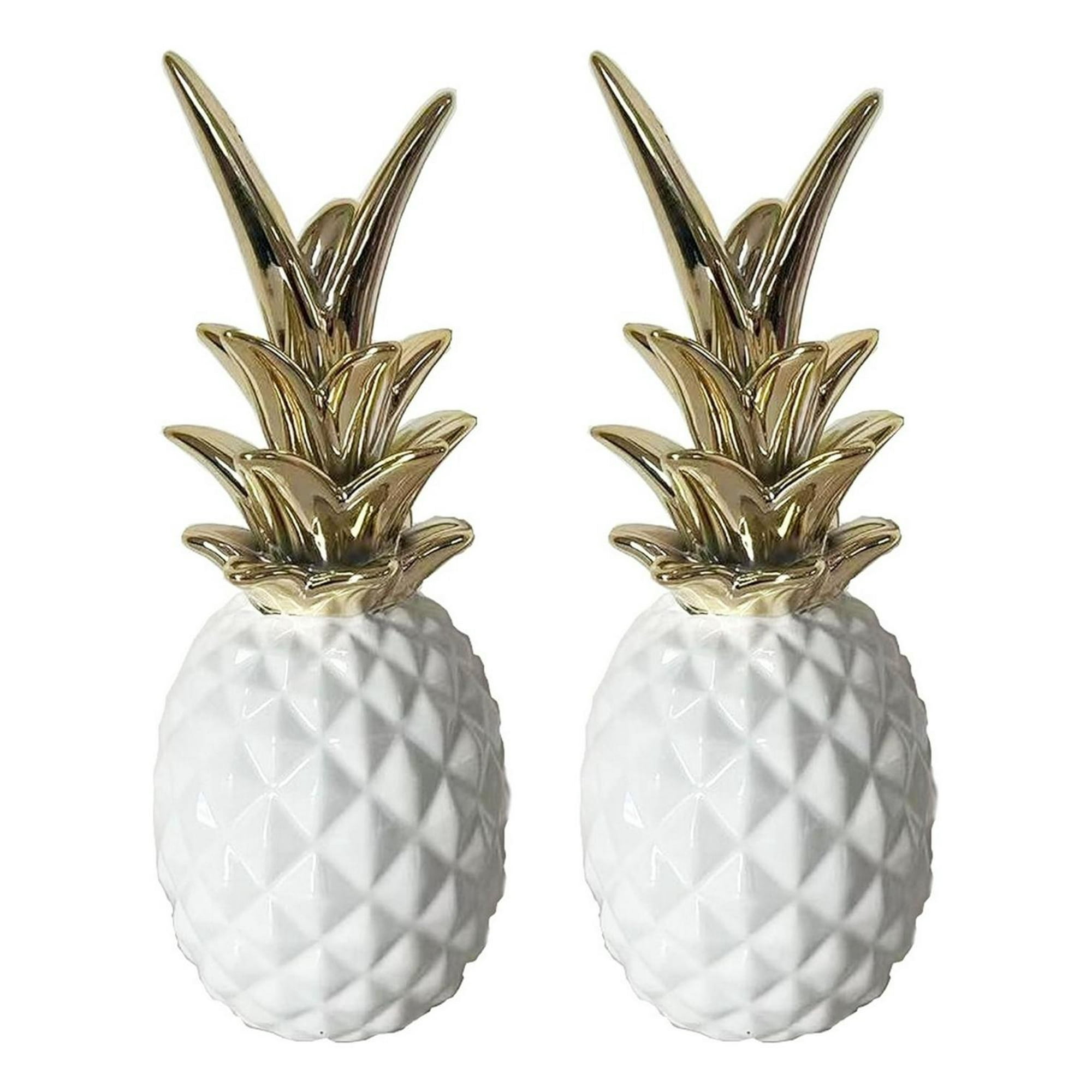 Fliperex - Set 2 Figuras Piñas Decorativas De Ceramica Adorno Decohogar Blanco