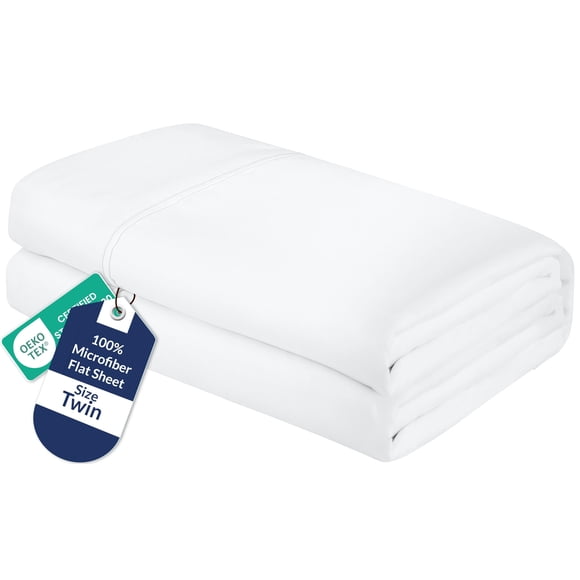 Sábana plana ROYALE LINENS Twin 1800 de microfibra blanca