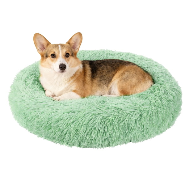 Cama para Gato y Perro de 23.5 Pulgadas (60cm) Redonda Suave y Esponjosa de Felpa, Verde