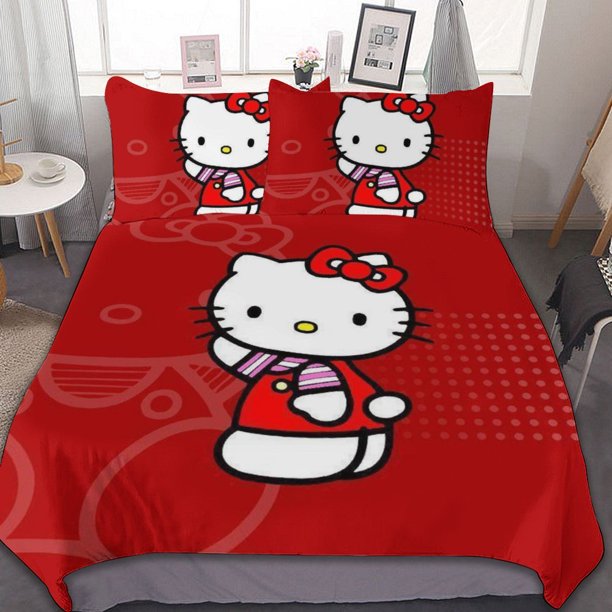 Hello Kitty Duvet Cover Set 3-Piece Bedding Set Soft Warm And Comfortable Soft Bed Set for Bedroom All Season Bed Sheets