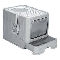 Arenero Gato Belug Cerrado Baño Sanitario Con Tapa Y Pala Grande Gris