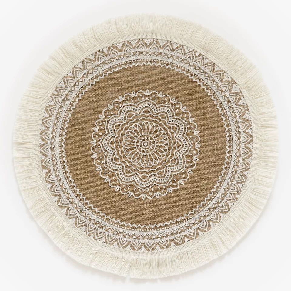 Xmhytop Juego De 6 Manteletes Redondos Artesanales Bohemio， Fibra De Yute Natural, Colores Negro Y Natural, 38 Cm, Estilo A, B