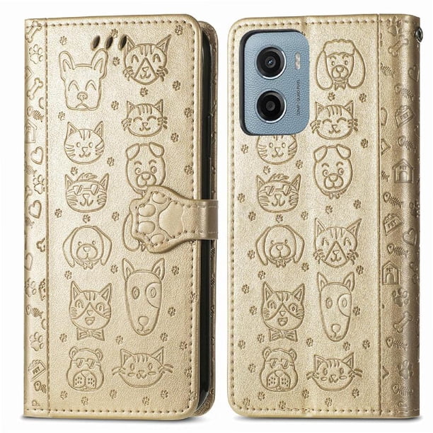 Funda Cartera FOXDOCK para Motorola Moto G05 , Flip PU con Relieve de Gatos y Perros, Tarjetero y Soporte