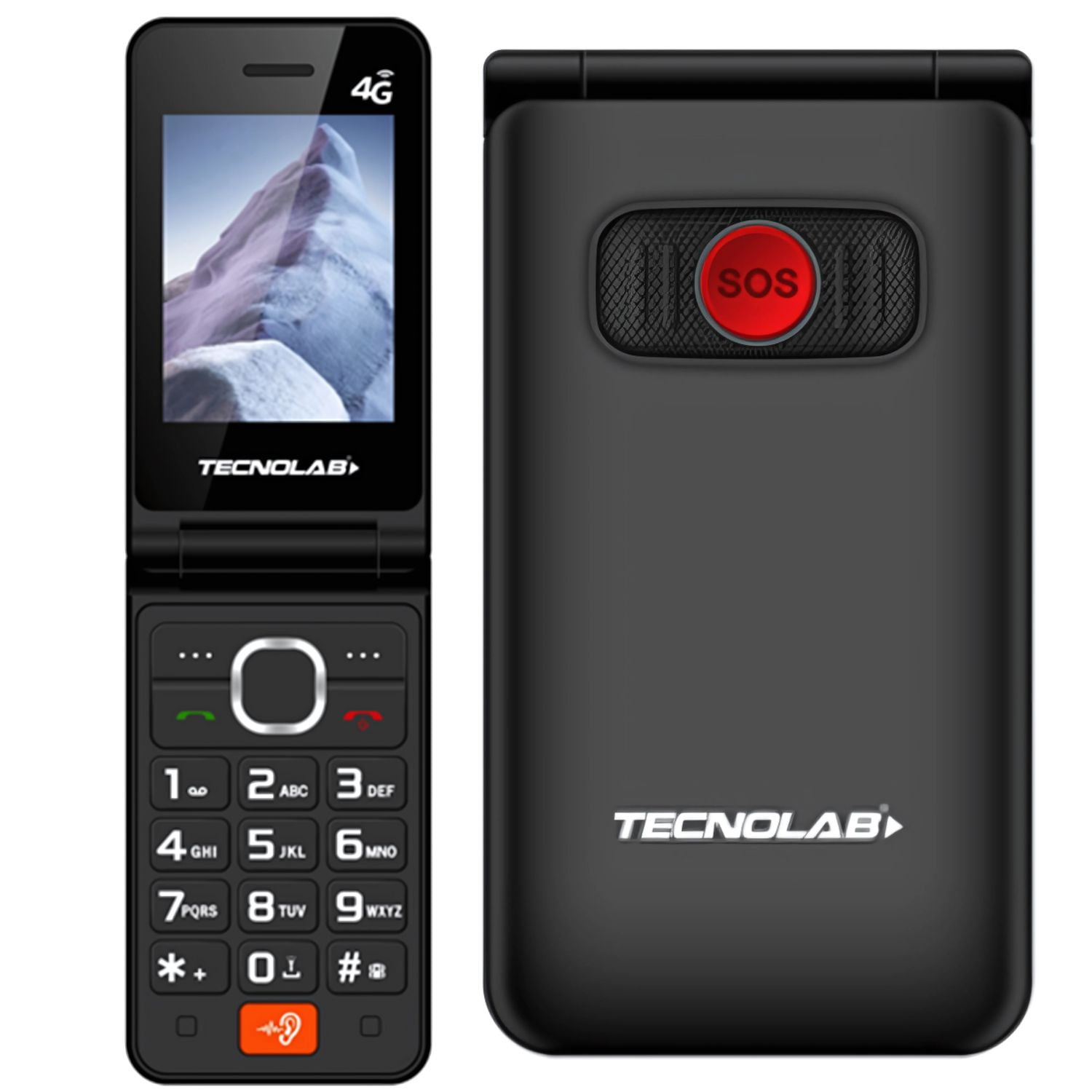 Tecnolab - Teléfono Senior 4g Doble Pantalla, Cámara Y Sos Negro - Ps