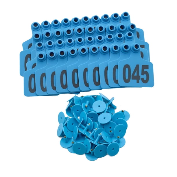 100 piezas para marcas de animales de granja, cabras, identificación de animales con el número 001-100, letreros, letreros para animales para el zooló azul