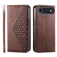 Funda Flip Foxdock Para Iphone 17 Air , Estilo Billetera Con Diseño Rombo, Correa De Mano Y Soporte, Uso Diario