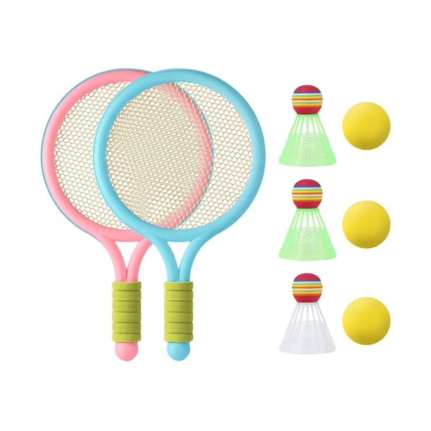 Raquetas de tenis para niños Pelotas de raqueta Agarre cómodo Volantes de bádminton Juegos de bádminton portátiles Pajaritos para jugadores de patio t Azul rosado