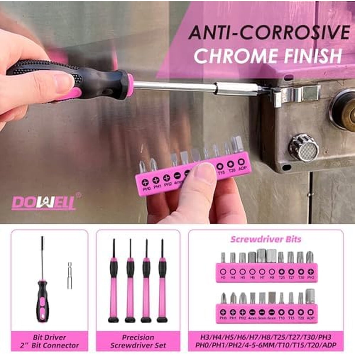 Set Herramientas Dowell 40 Piezas Rosa Hy090270 Cromado