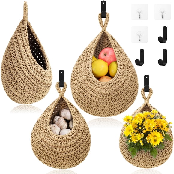 Juego de canastas colgantes para fruta OGOTEZ de pared, 3 piezas con ganchos, algodón