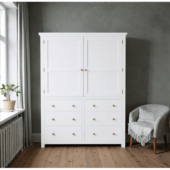 Armario "Combi Salvia" Ropero de Madera con 6 Cajones - Blanco - 120x50x180 cm