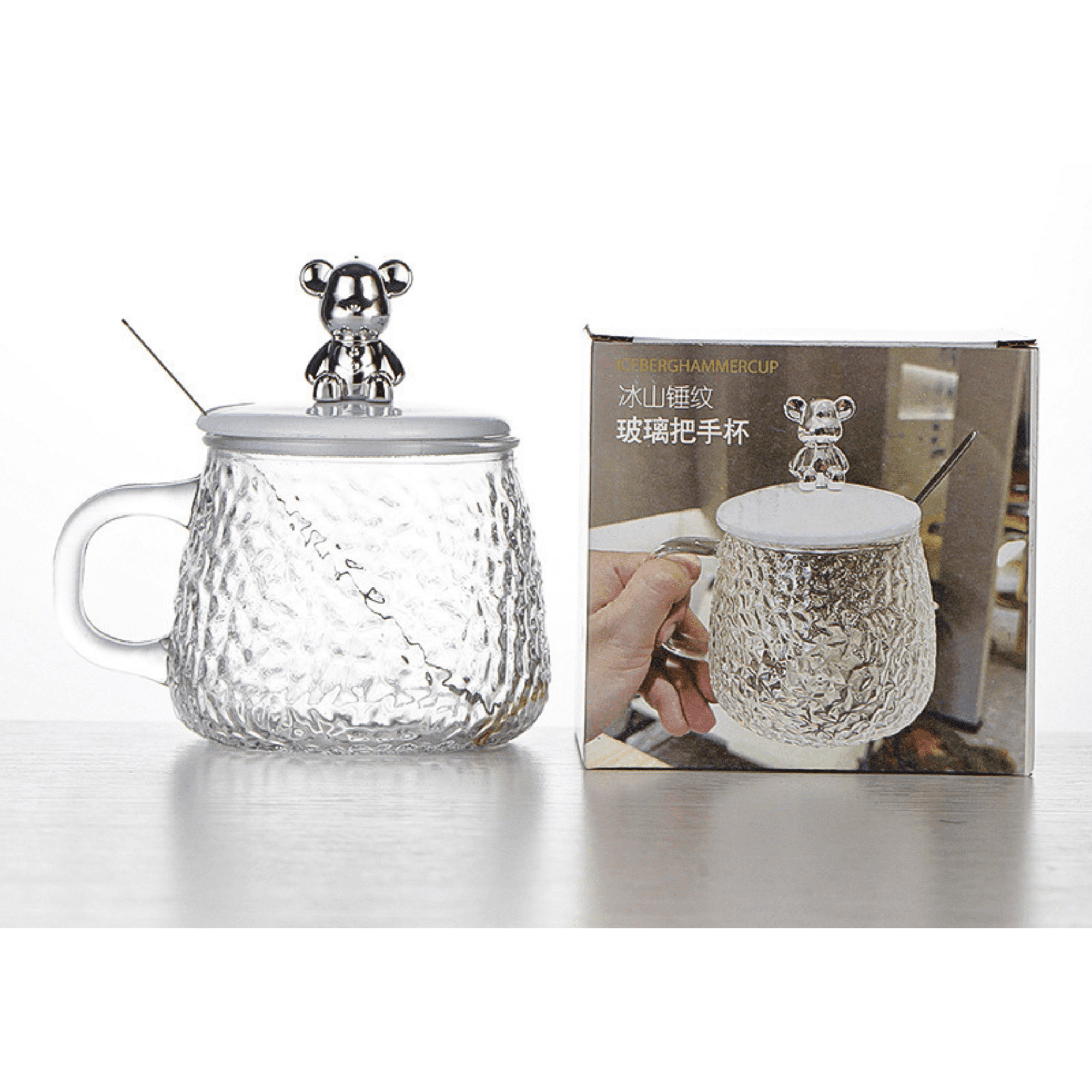 Genérico - Taza De Vidrio Para Café Con Diseño De Oso Y Tapa + Cuchara