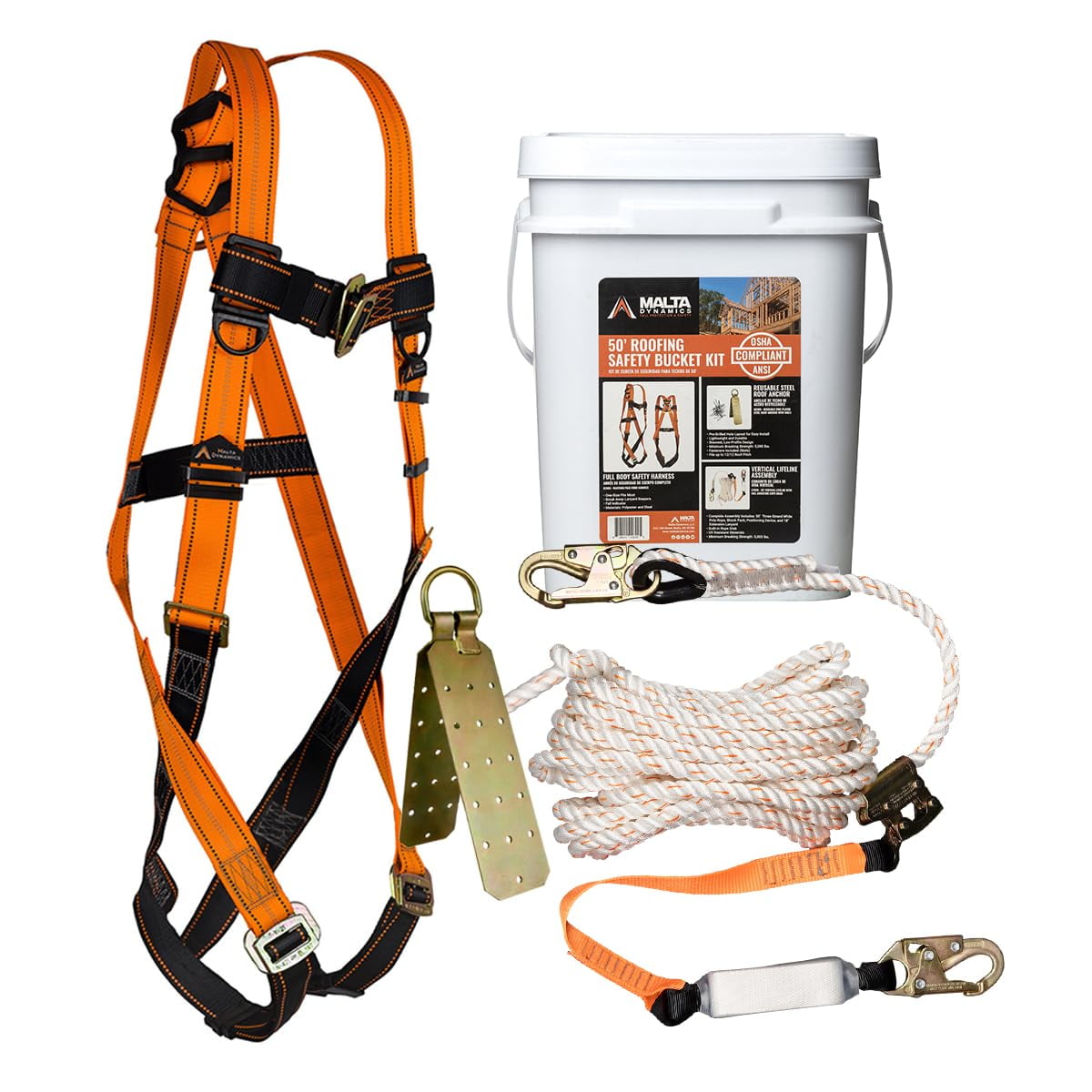 Kit De Cucharones De Seguridad Para Techos Malta Dynamics De 50 M Con Arnés