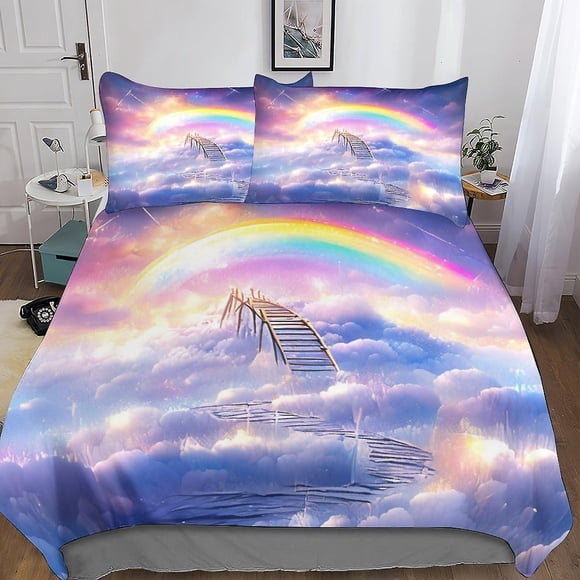 Juego De Ropa De Cama De 3 Piezas Con Funda Nórdica De Estampado Digital Tridimensional Rainbow Stairs Funda Nórdica Colorida Y Funda De Almohada A Juego Con Cierre De Cremallera