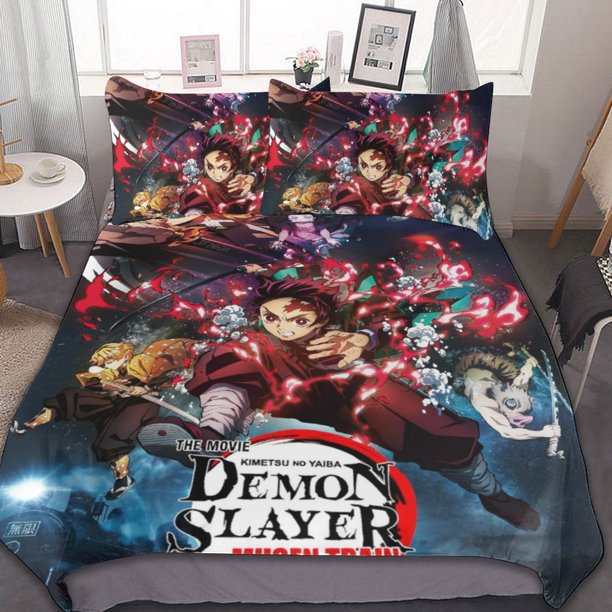 Demon Slayer 3-Piece Bedding Set Warm And Comfortable Soft Duvet Cover Bed Set for Boys Girls Kids Adult Bedroom All Season