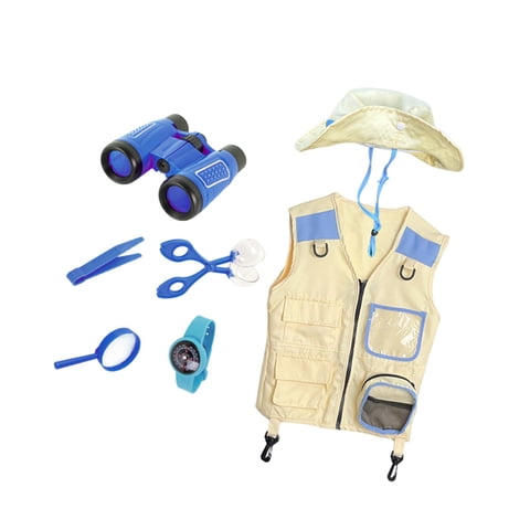 Magideal - Chaleco De Aventura Para Niños, Conjunto De Ropa Para Exteriores Con Sombrero, Chaleco De Carga, Pinzas Y Lupa, Poliéster, Adecuado Para Exploración A Azul