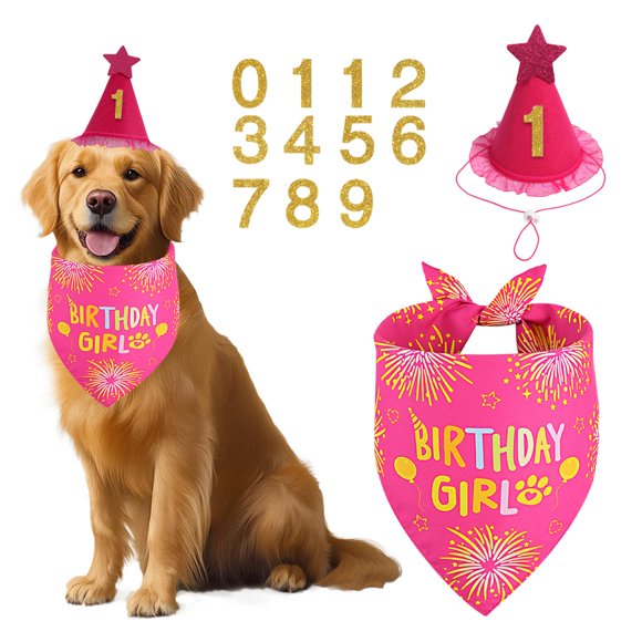 Bandana para perro Agroon 38 cm/46 cm/61 cm Rosa Pastel Cumpleaños