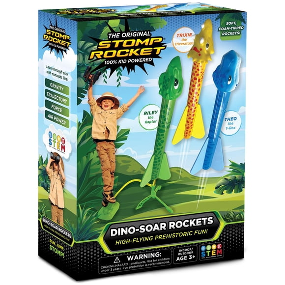 Lanzacohetes Stomp Rocket Dino-Soar con 3 cohetes para niños de 3 años o más