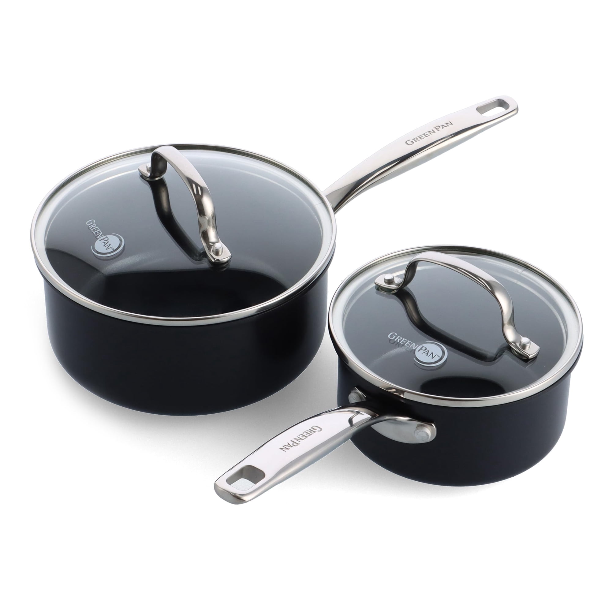 Juego De Ollas Greenpan Prime Chatham De 1 Y 2 Litros Con Tapas De Vidrio