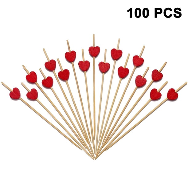 100 palillos de cóctel hechos a mano de bambú natural, ecológicos, para aperitivos, frutas y postres.