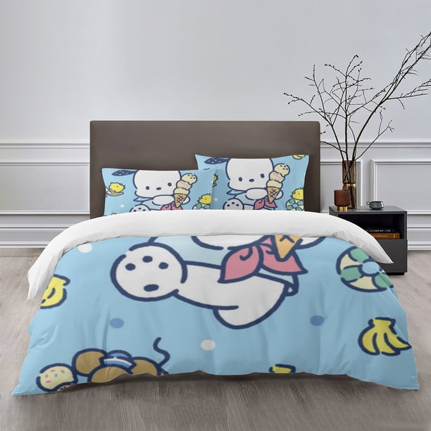 Pochacco Bedding Sets Bed Cartoon Duvet Cover Lightweight 3 Piece Bet Sets for Kids Boys Girls