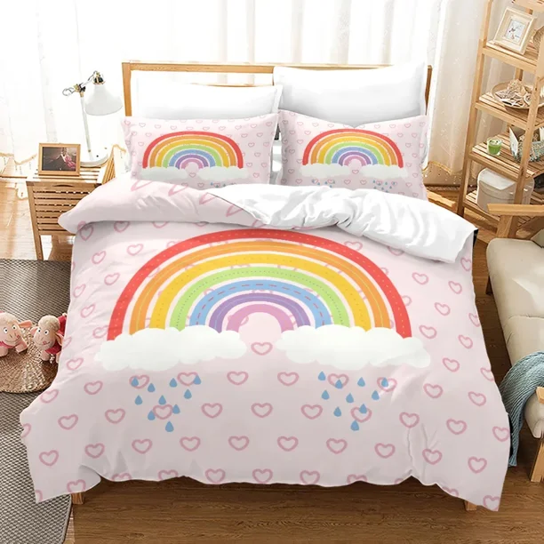 x1209 Bed SheetsCartoon Rainbow Bridge Bedding Set Duvet Cover Bedroom Comforter Covers Twin Size Quilt Cover Home Textile /PCS 3-Piece Bedding Set (1 Duvet Cover + 2 Pillow Shams) nj1209