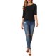 thumbnail image 2 of INSPIRE CHIC Camisetas de Mujer con Mangas al Codo Cuello Barco Ajuste Entallado Casual Negro M, 2 of 7