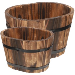 Ioensy - 2 Macetas De Madera Rústicas Para Interior Y Exterior, Mesa Y Balcón.