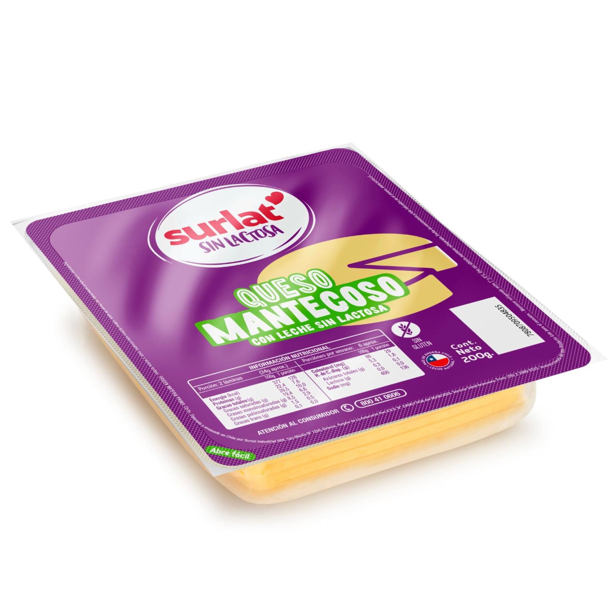 Queso Mantecoso Laminado Sin Lactosa 200 g Surlat