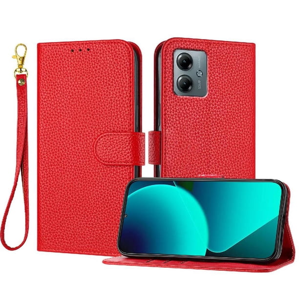 Funda Cartera para Motorola Moto G Play 2025 Tarjetero Soporte Magnético y Correa Rojo