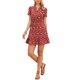 thumbnail image 2 of INSPIRE CHIC Vestido Floral para Mujer con Cuello en V, Cintura Fruncida, por Encima de la Rodilla, Vestido con Capas L Rojo Oscuro, 2 of 6