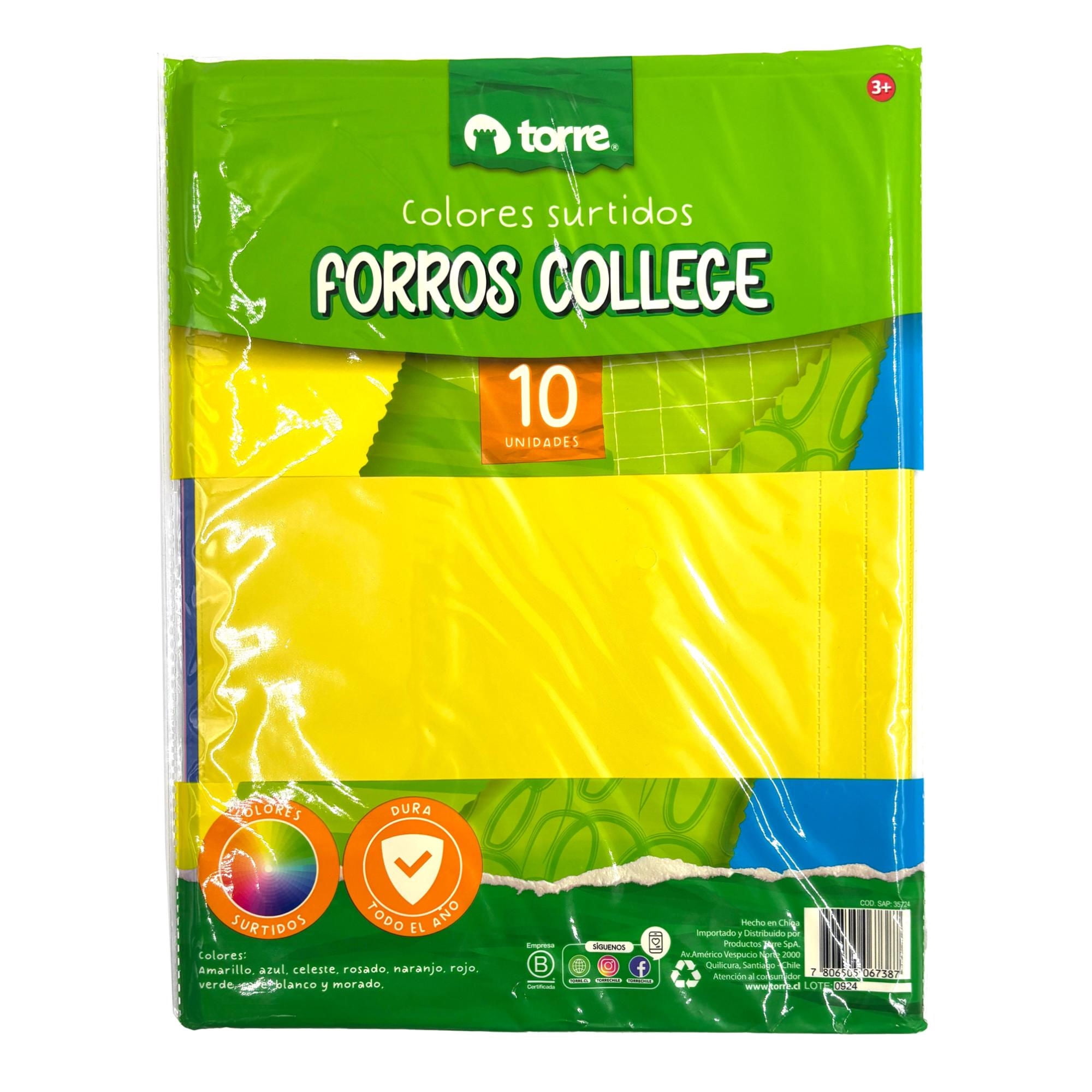 Pack Forro De Cuaderno College 10 Colores Torre