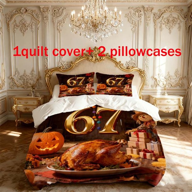 3pcs Turkey Dinner Themed Printed Bedding Set Duvet Cover and Pillowcases