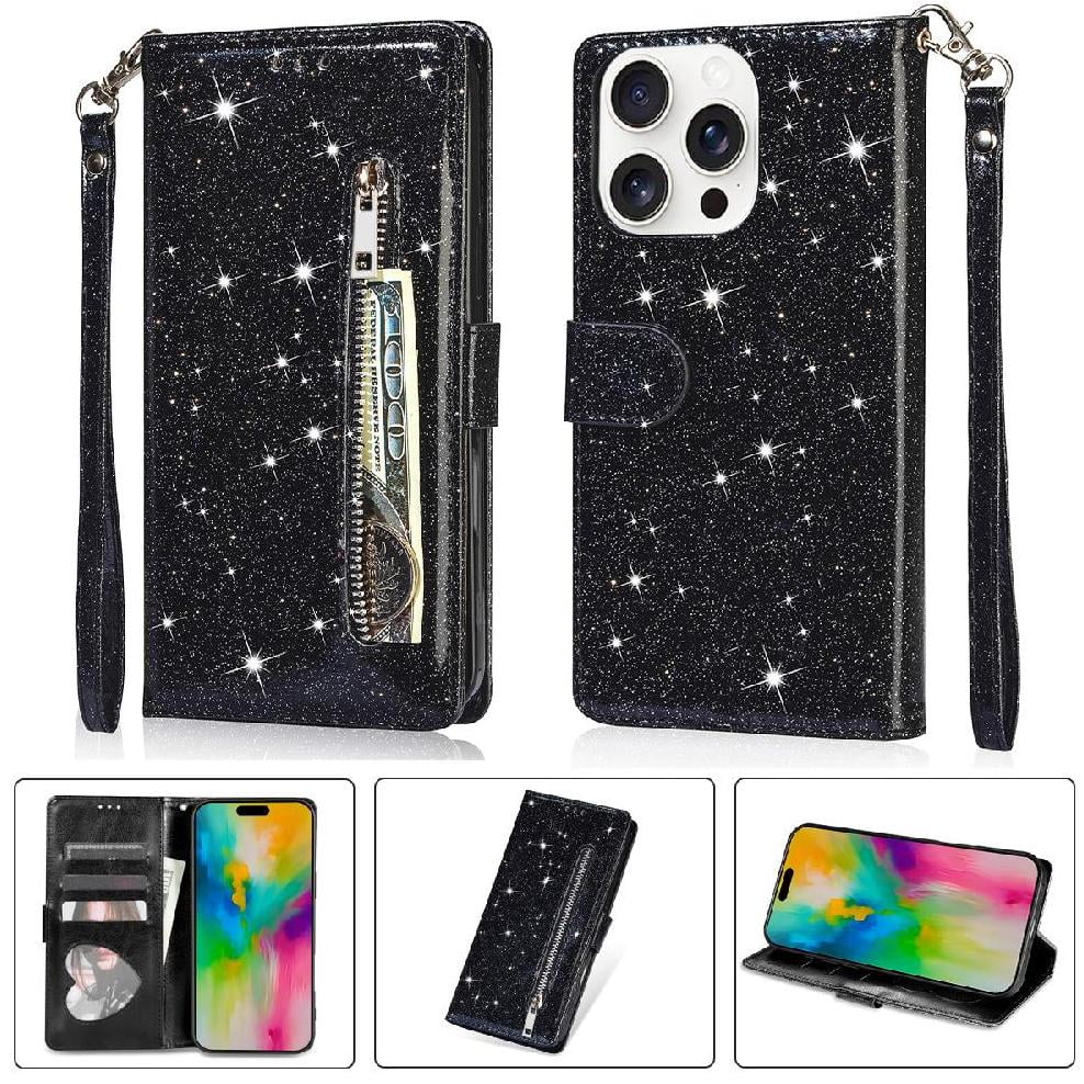 Foxdock - Funda Para Elegante Funda Iphone 16 Pro Max Glitter Con Cremallera-ideal Para El Uso Diario