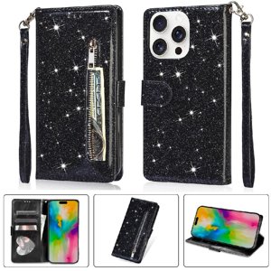 Foxdock - Funda Para Elegante Funda Iphone 16 Pro Max Glitter Con Cremallera-Ideal Para El Uso Diario