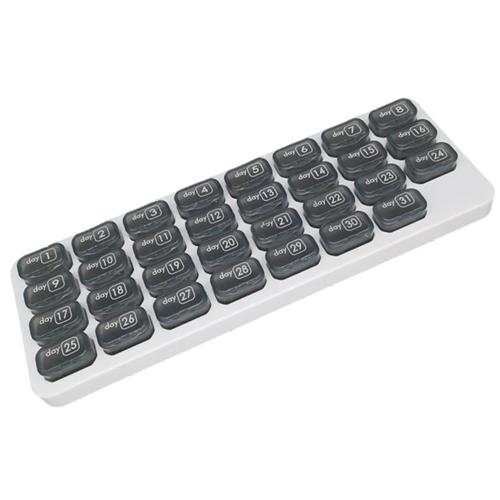 Magideal - Organizador De Pastillas, Caja De Pastillas, Caja Organizadora De Medicamentos Mensual De 31 Días, Contenedor De Pastillas Grande, Estuche , Gris