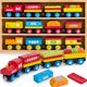 thumbnail image 1 of Juego de juguetes de tren de madera Montessori con 12 coches magnéticos para niños de 2 a 8 años, 1 of 7