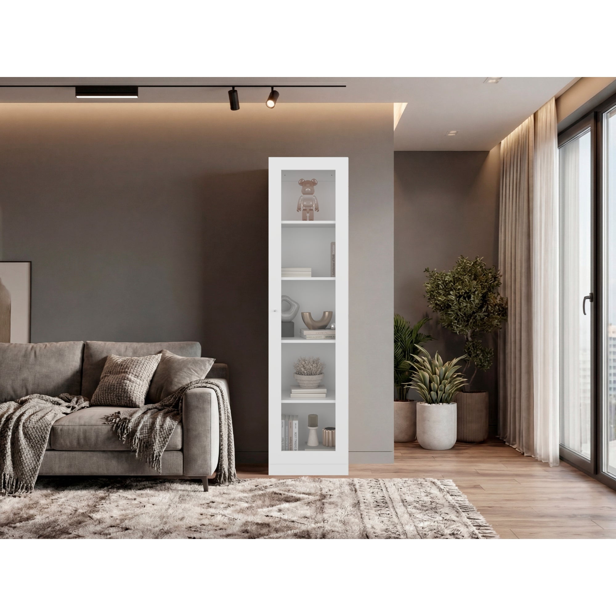 Tuhome - Mueble Vitrina 1 Puerta Vidrio Home 180,6x45x31,3 Cm Blanco