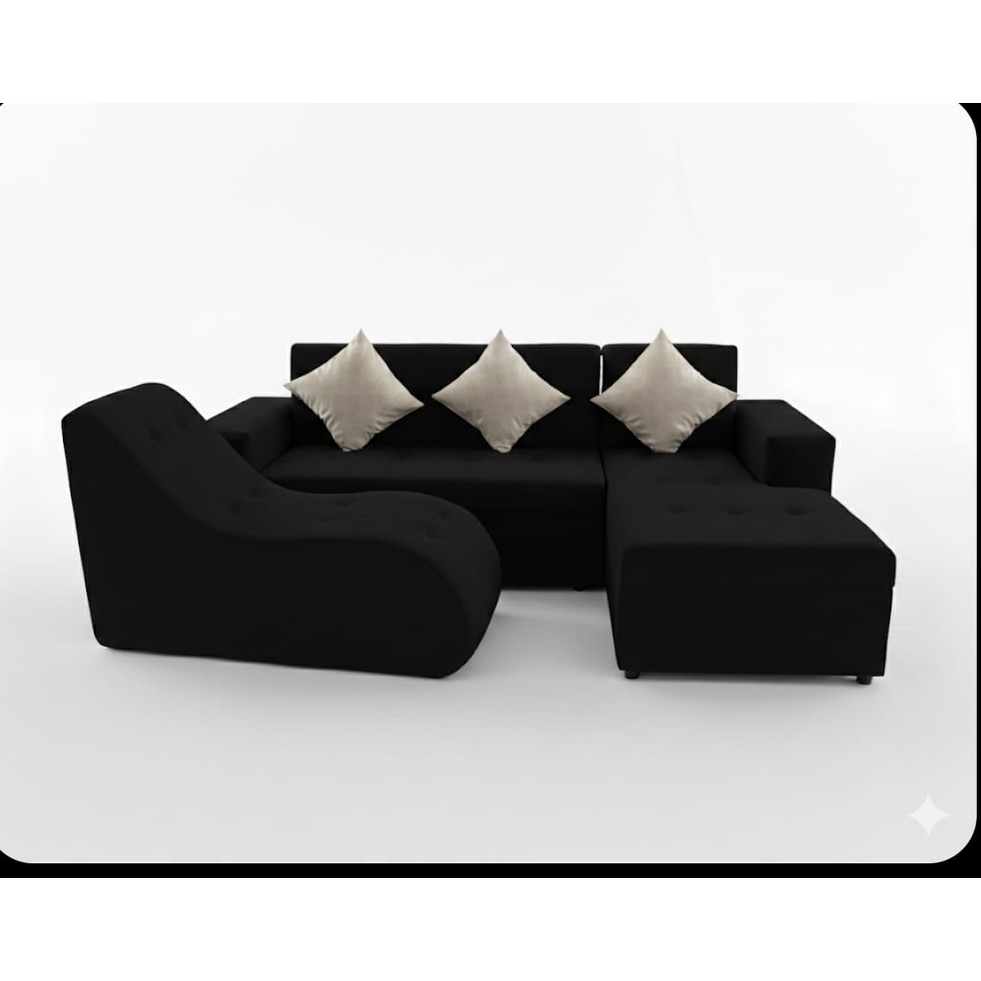Rous Muebles - Living Seccional L Premium 3 Cuerpos, Color Negro