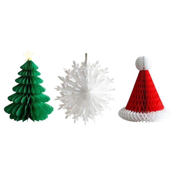 3 Adornos Navideños De Papel Nido De Abeja Para árbol De Navidad, Ideales Para Fiestas Y Actividades Al Aire Libre.