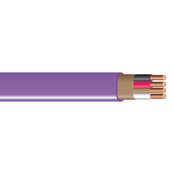 Southwire 63947872 Romex SIMpull Cable NM-B, chaqueta púrpura, cable eléctrico residencial de cobre sólido, 12‑3 AWG, 600 V, carrete de 250 pies