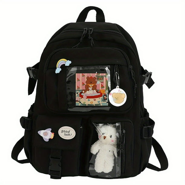 Kawaii School Style: Cute Nylon Backpack with Pins & Accessories for Students