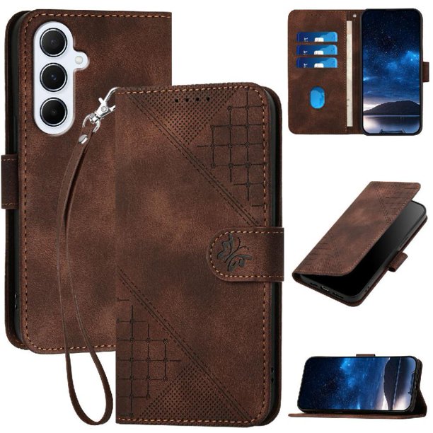 Funda Flip Premium Fibra de Carbono para Samsung Galaxy A26 con Soporte y Cierre Marrón