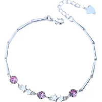 Genérico - Pulsera Plata 925 Estrella Circon Morado Ajustable
